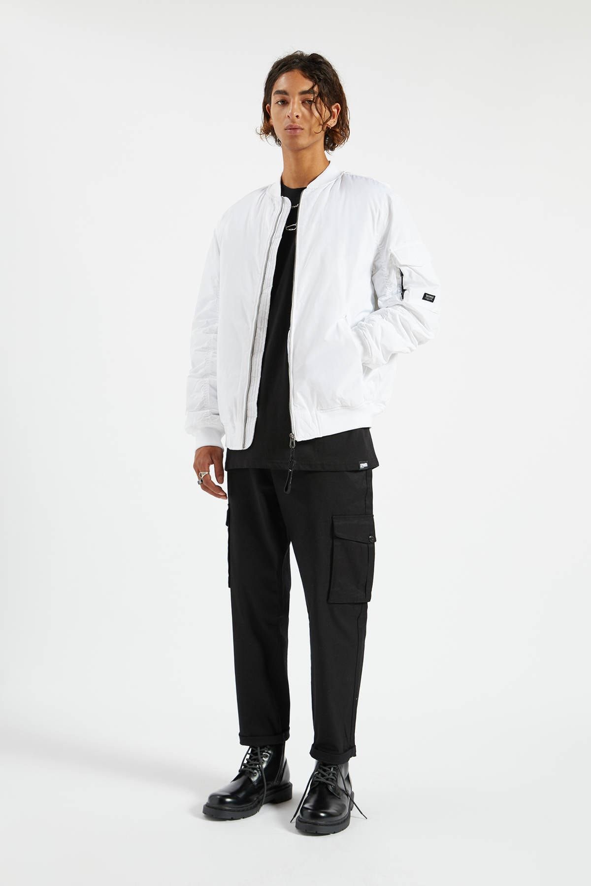 Pull Bear Erkek Beyaz Basic Bomber Ceket 09714506 Trendyol