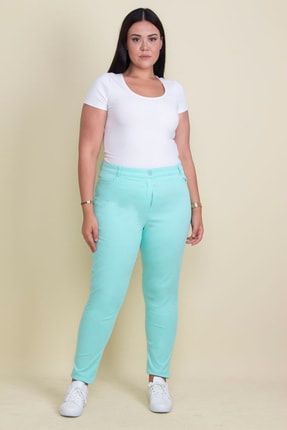 Kadın Mint Pamuklu Kumaş Likralı Pantolon 65N17898