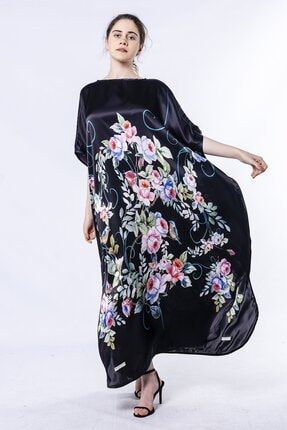 %100 Ipek Elbise Çiçek Deseni NF00108