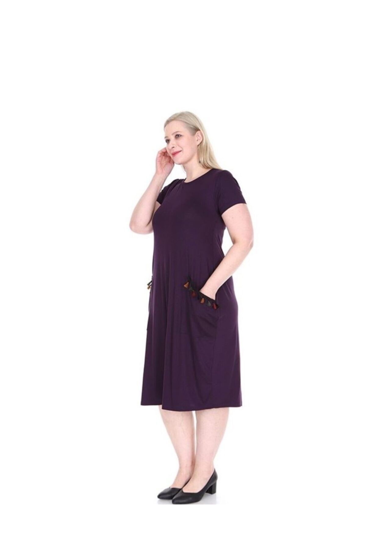Şirin Butik-Rochie de damă din lycra din viscoză cu buzunare prune 2