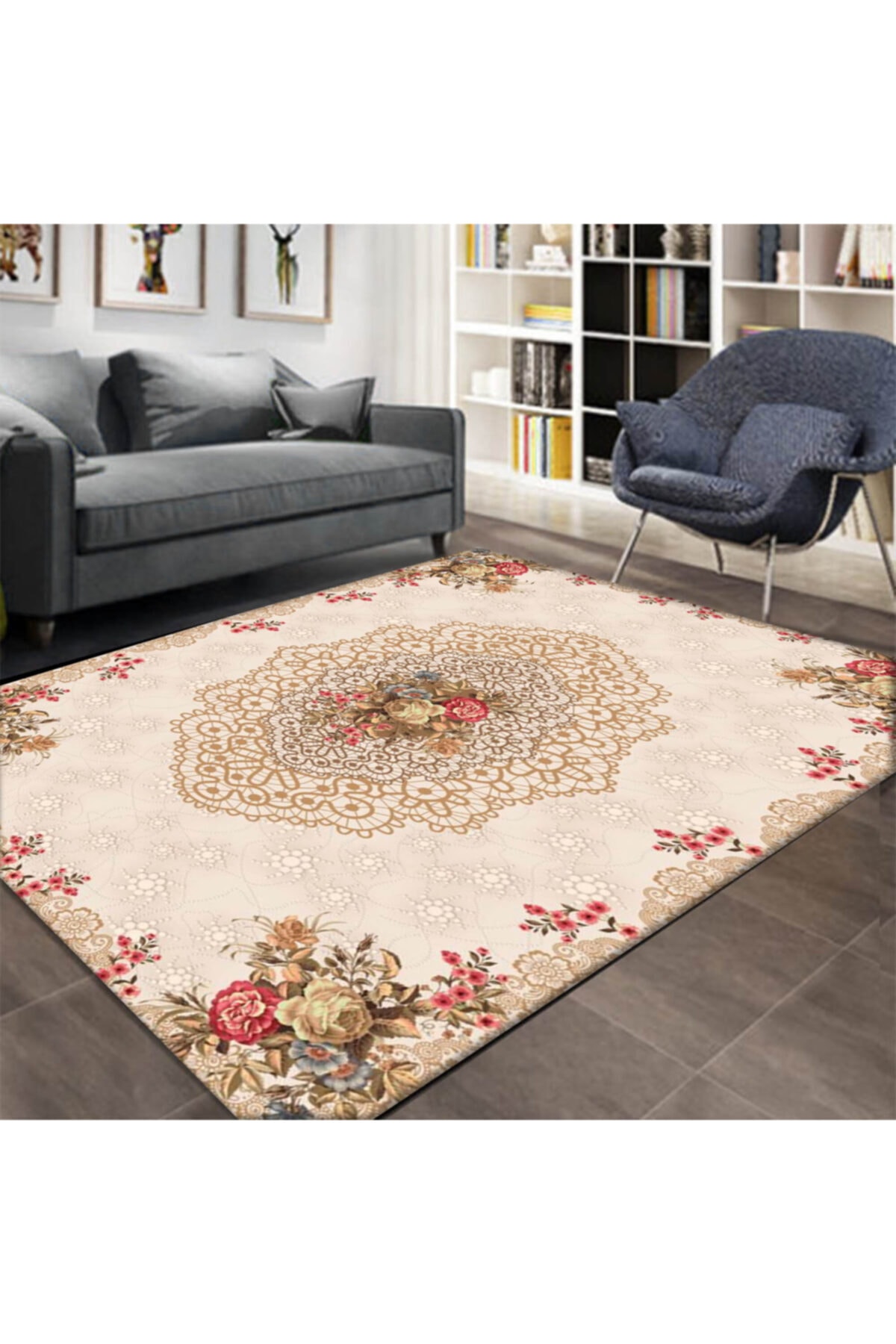 else hali canel kahve kirmizi sari gullu cicekli desenli lastikli hali ortusu fiyati yorumlari trendyol