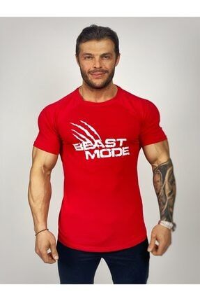 Erkek Kırmızı Beast Mode Fitness T-shirt BLCK845255