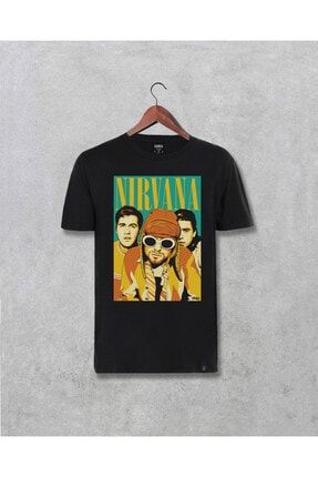 Unisex Siyah Nirvana Baskılı T-shirt 65621010567293