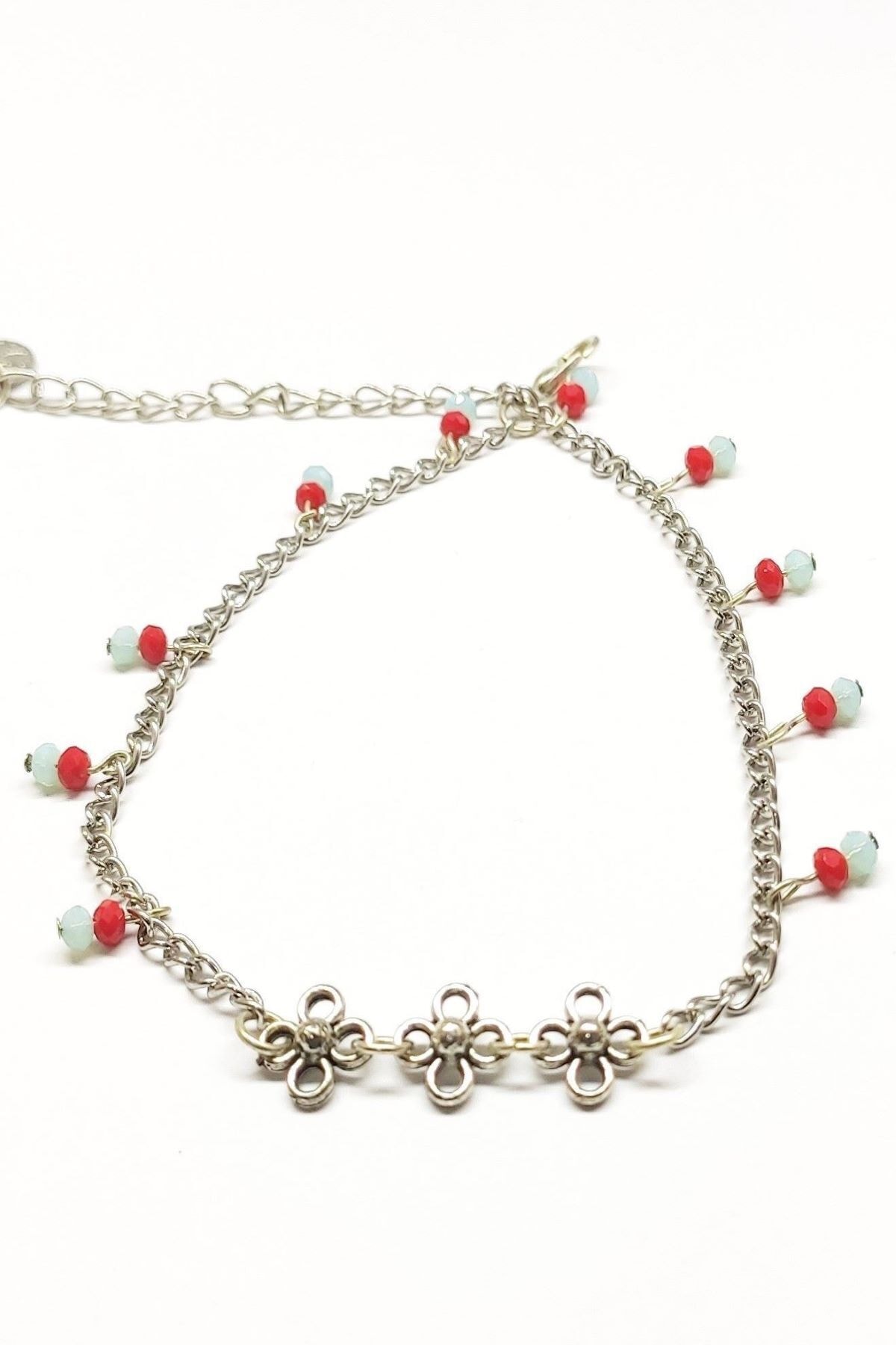 NesliWorld 3'lü Çiçek Aparatlı Kristal Boncuklu Kadın Halhal