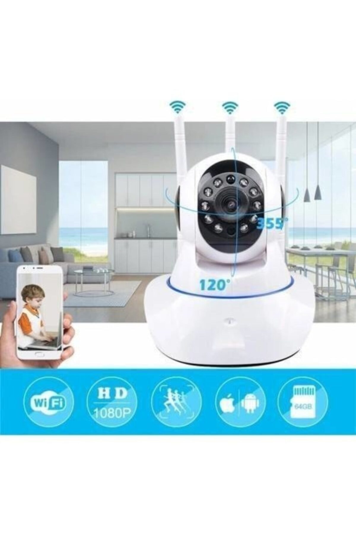 Kingboss Ip-26 Hareket Sensörlü 3 Antenli Kablosuz Bebek Telsizi Ve Ip Güvenlik Kamerası fotoğrafı 3 (önizleme)