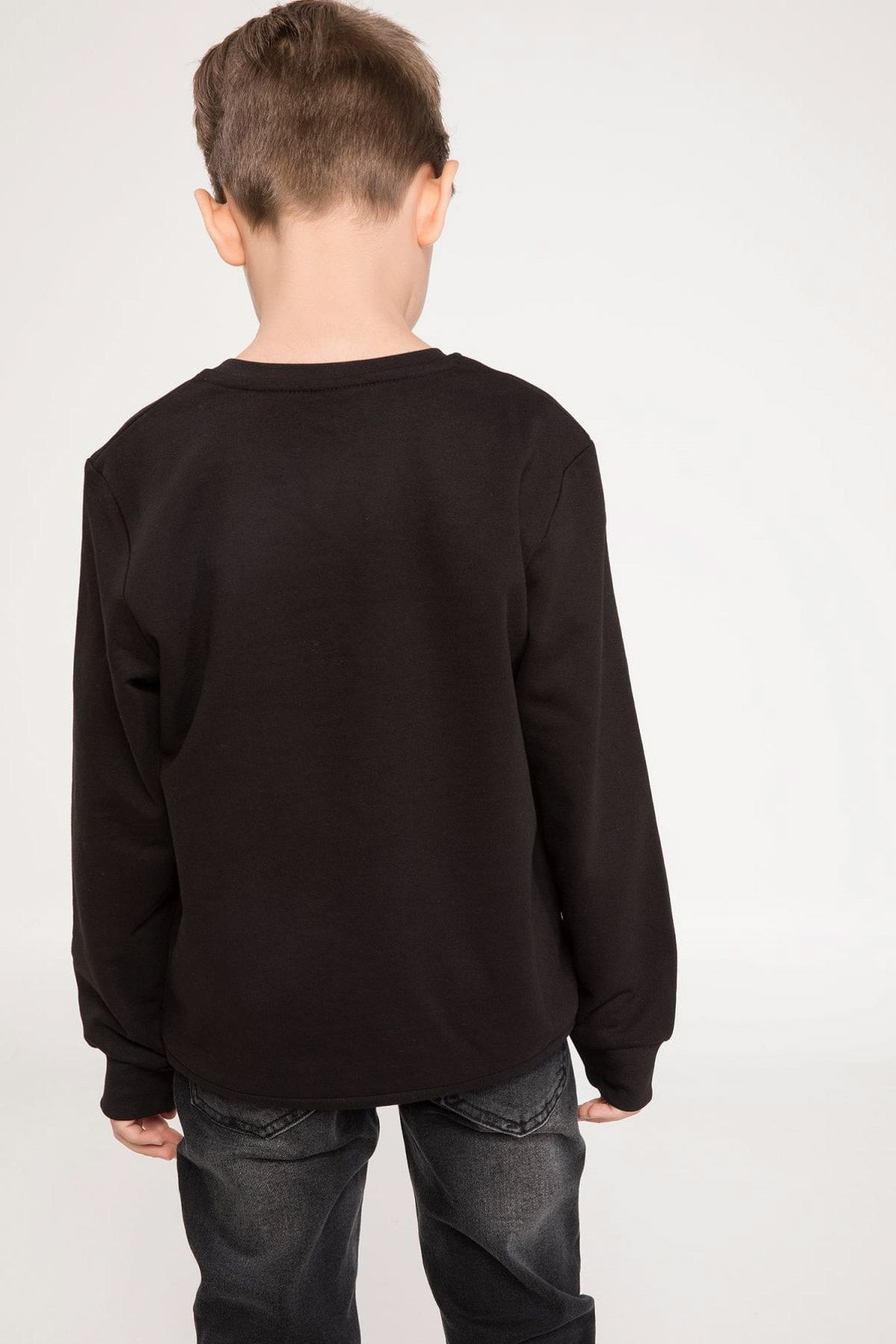 DeFacto-Black Hooded Skull Printed Sweatshirt 3