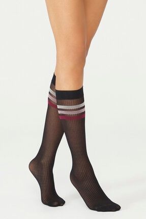 Siyah Colorful Stripe Pantolon Çorabı PCDP551T20SK-500