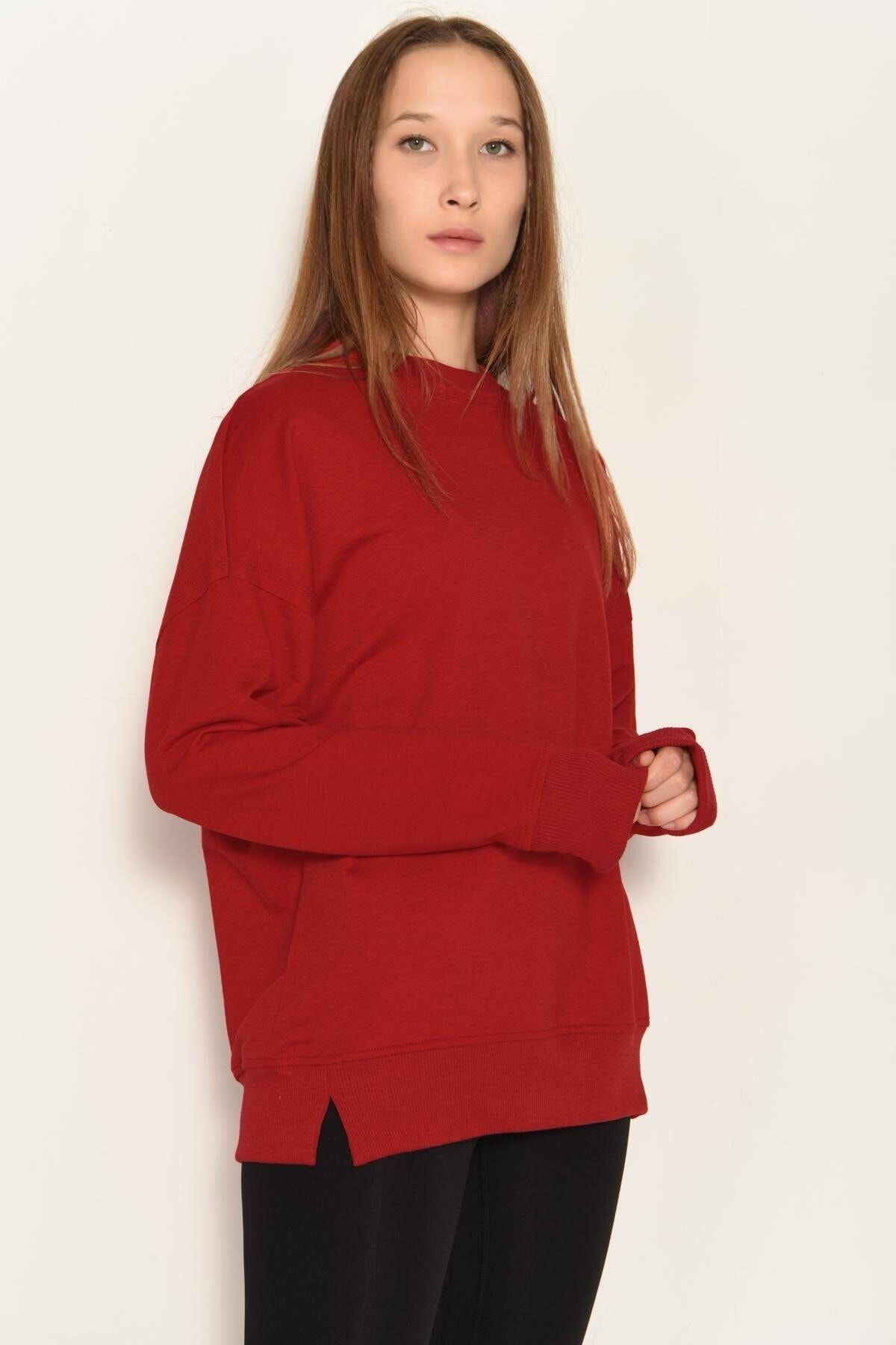 Addax Kadin Koyu Kirmizi Bisiklet Yaka Sweat S12145 S2 Adx 0000022972 Trendyol