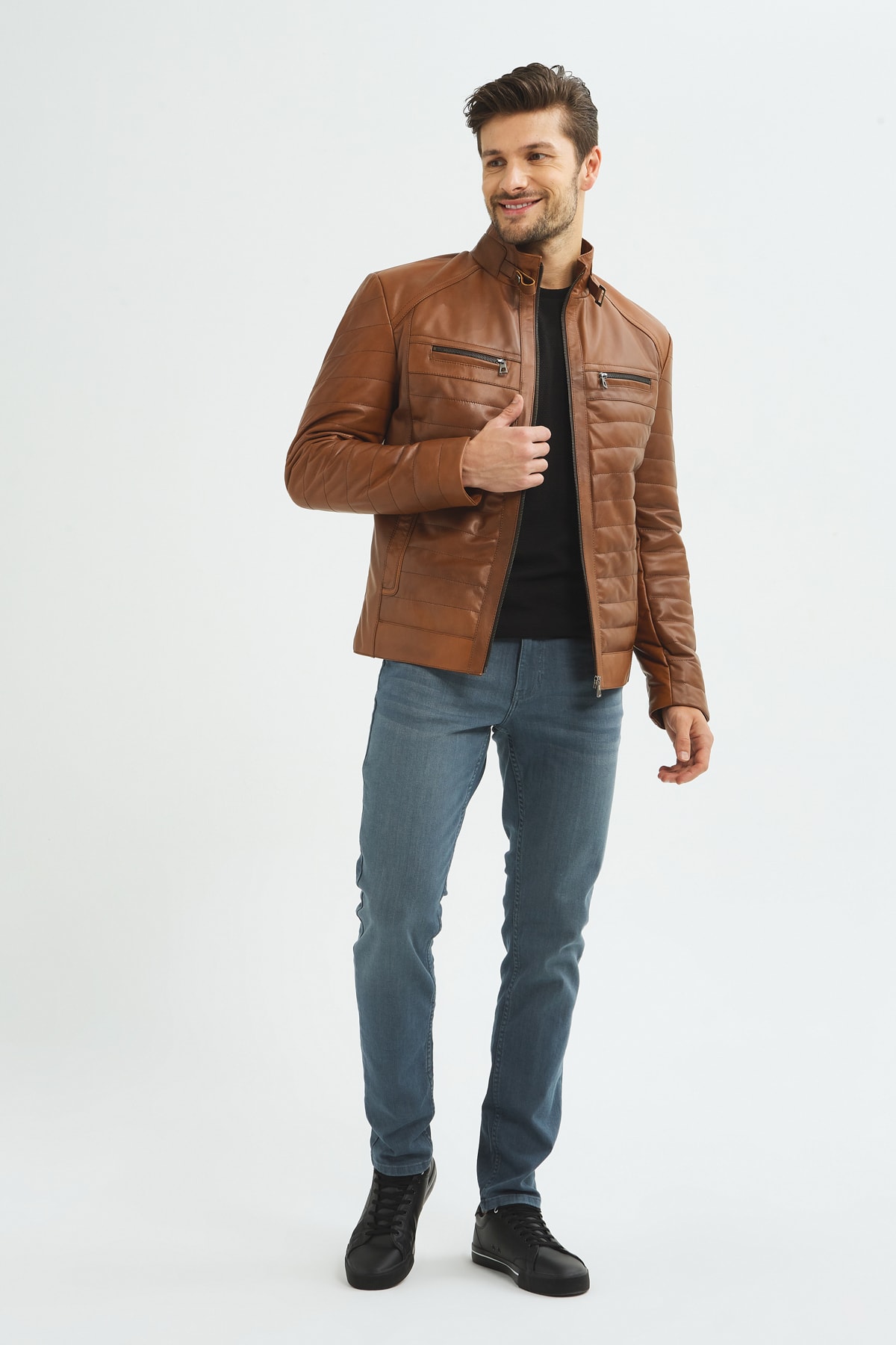 کاپشن چرم مردانه نارنجی اقبال | İKBL-FRDY-TB اورجینال - تصویر 2