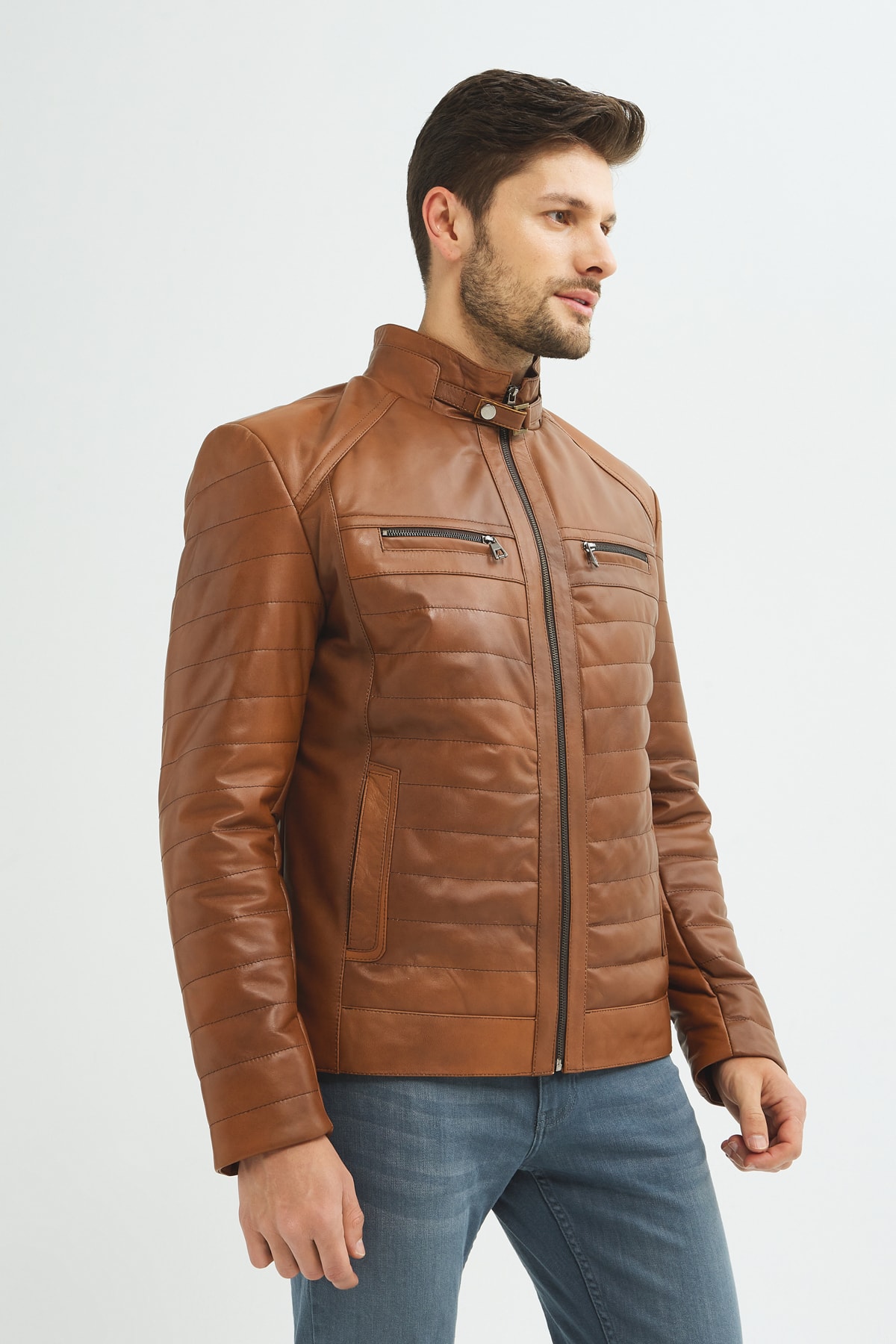 کاپشن چرم مردانه نارنجی اقبال | İKBL-FRDY-TB اورجینال - تصویر 3