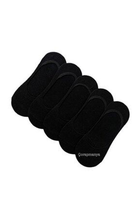 5' Li Paket Siyah Bambu Suba Görünmez Kaydırmaz Topuk Silikonlu Erkek Babet Çorap Çmnyab01012