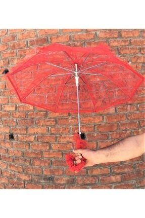 Kırmızı Dantelli Şemsiye Gelin Damat Kına Şemsiyesi DP00232