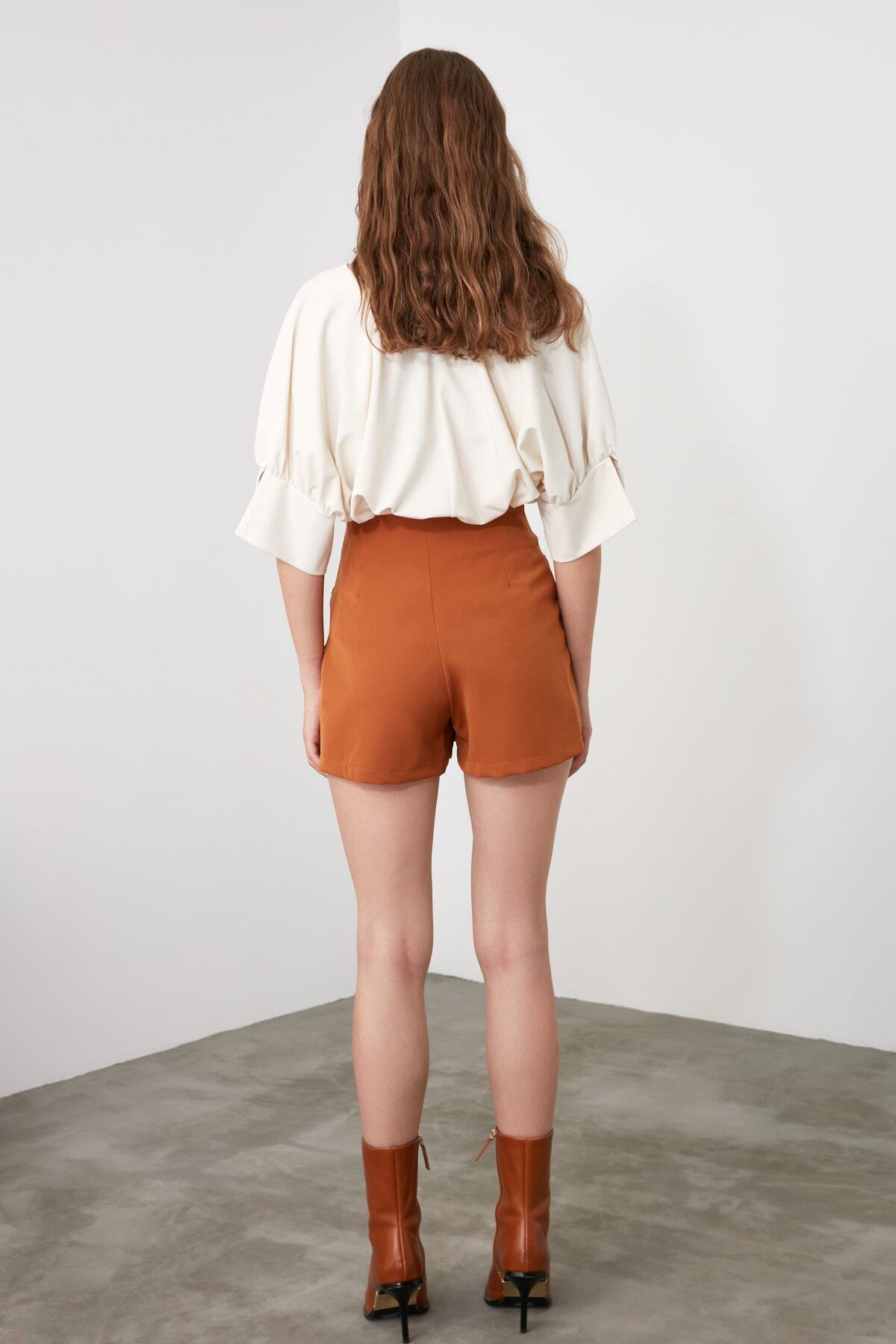 Trendyol Collection-Camel Binding és Eyelet részletesen szövött rövidnadrág szoknya TWOAW21SR0038 5