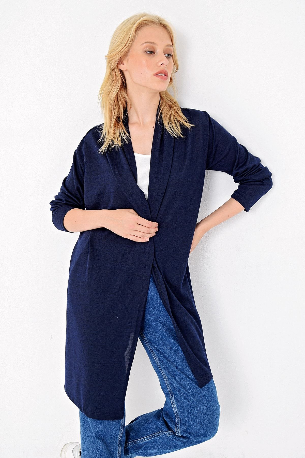 Trend Alaçatı Stili-Cardigan Viscon cu guler șal bleumarin pentru femei ALC-X4864 2