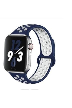Apple Watch Silikon Delikli Kordon Iwatch Uyumlu Kayış Seri 42mm/44mm - Mavi Beyaz Nike Spor spordelikli847