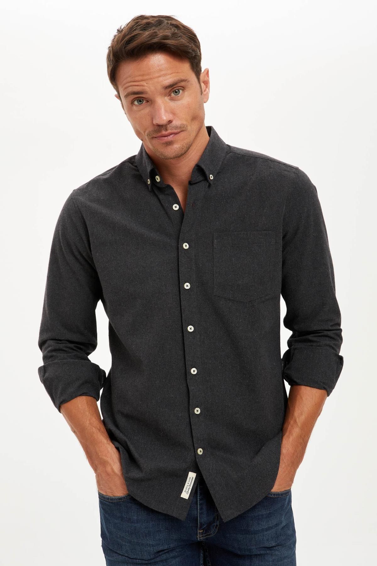 Defacto Erkek Black Red Uzun Kollu Modern Fit Gomlek R5017az20au Trendyol