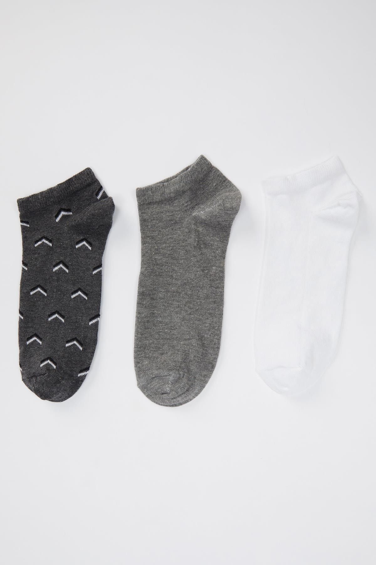 Defacto Erkek Grey Desenli Patik Corap 3 Lu R7879az20au Trendyol
