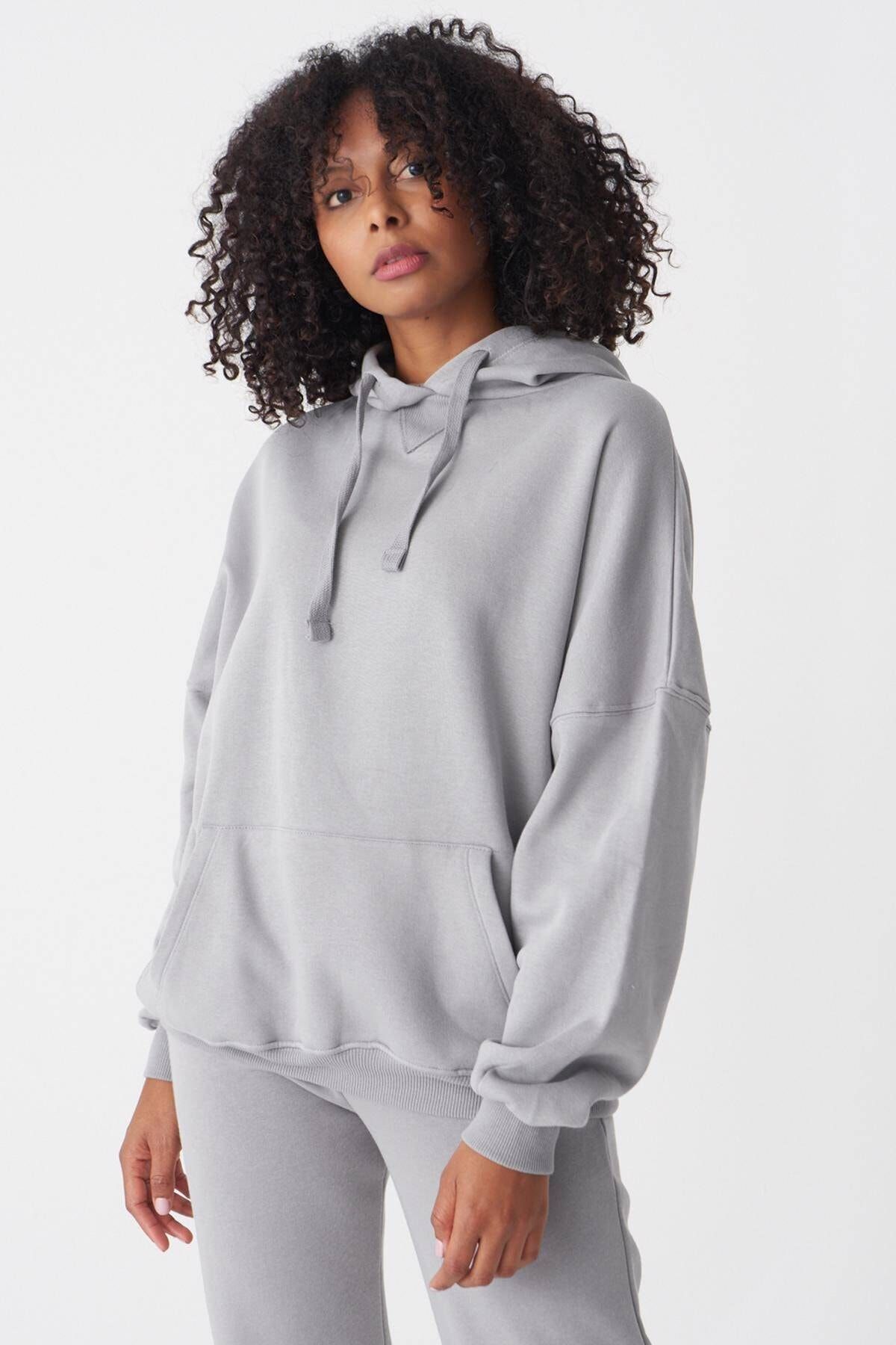 Addax Kadin Gri Kapusonlu Sweatshirt S0519 U4 Adx 0000014040 Trendyol