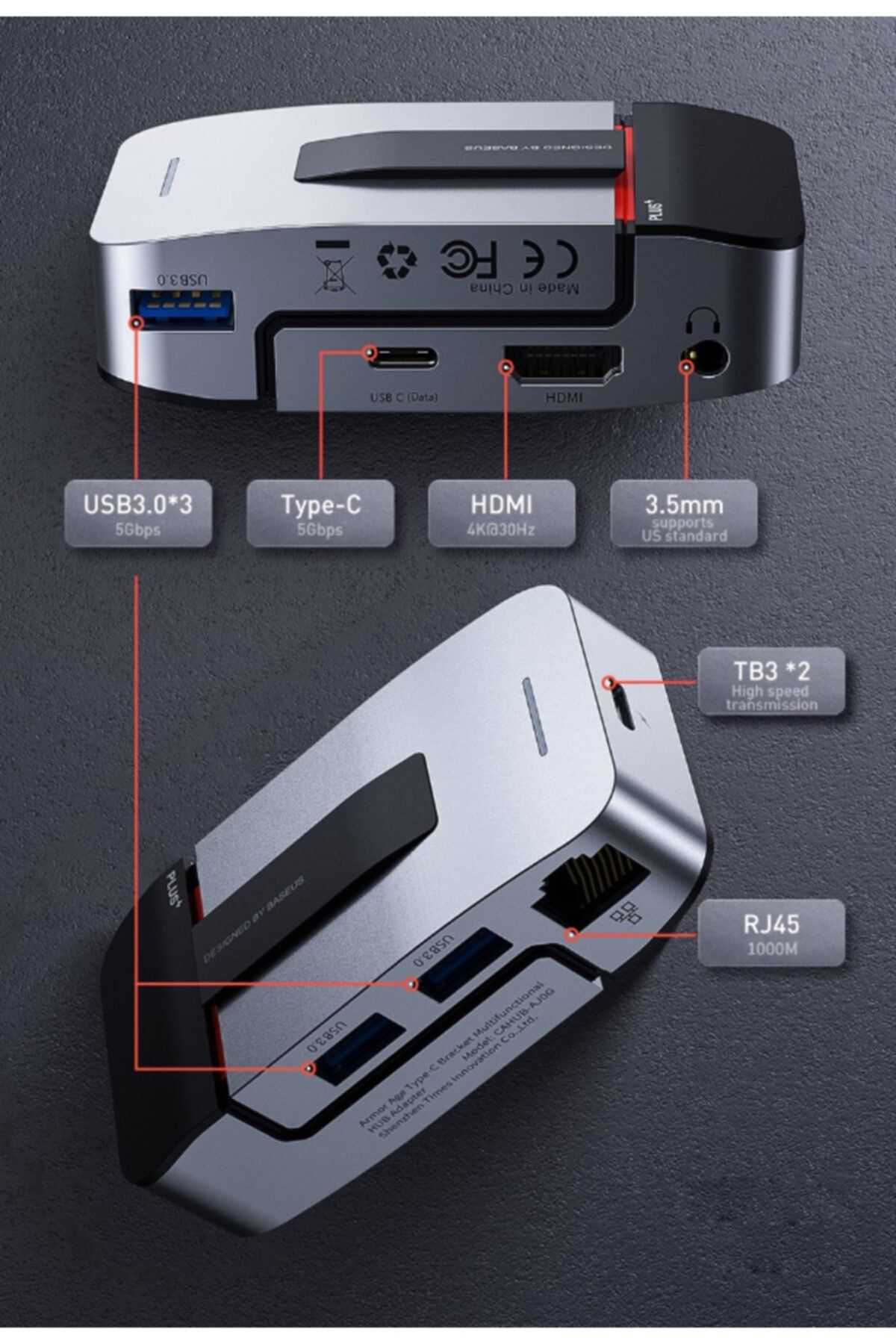 Baseus-Armor Age 9in1 Type-c Multifunctional Hub HDMI RJ45 USB 3.0 6