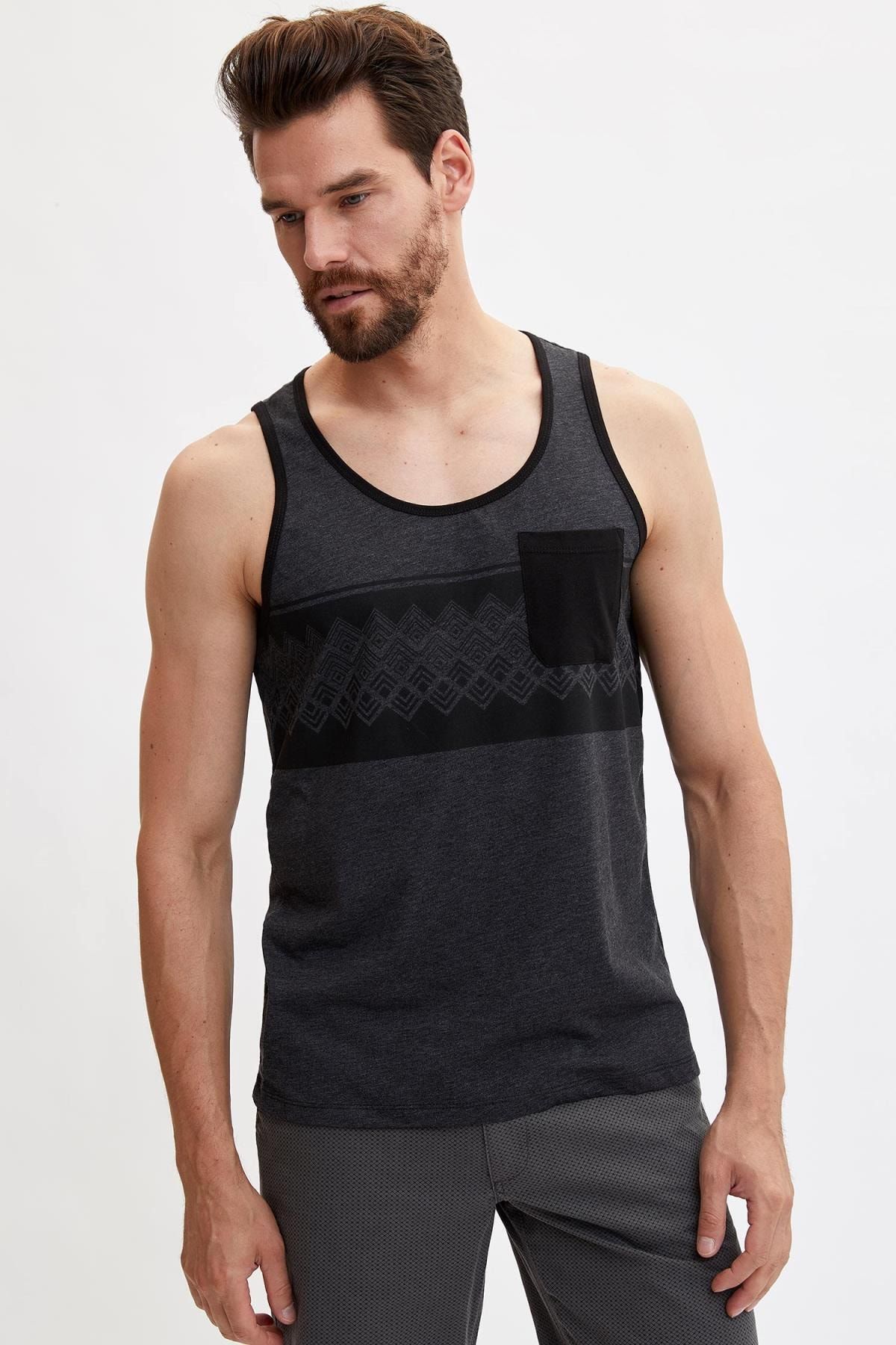 Defacto Erkek Antrasit Etnik Desenli Slim Fit Atlet L1501az 19sm Ar94 Trendyol