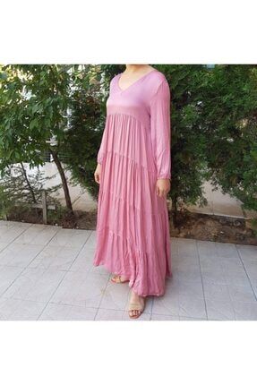 Kadın Pudra Ithal Ipek Saten Uzun Elbise İpek001