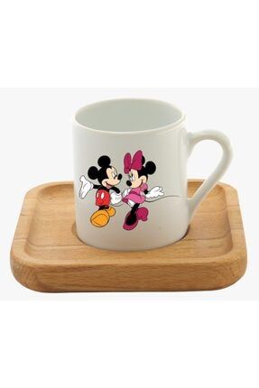 Mickey ve Minnie Mouse Türk Kahve Fincanı Ahşap Tabaklı KF-HT1791479148