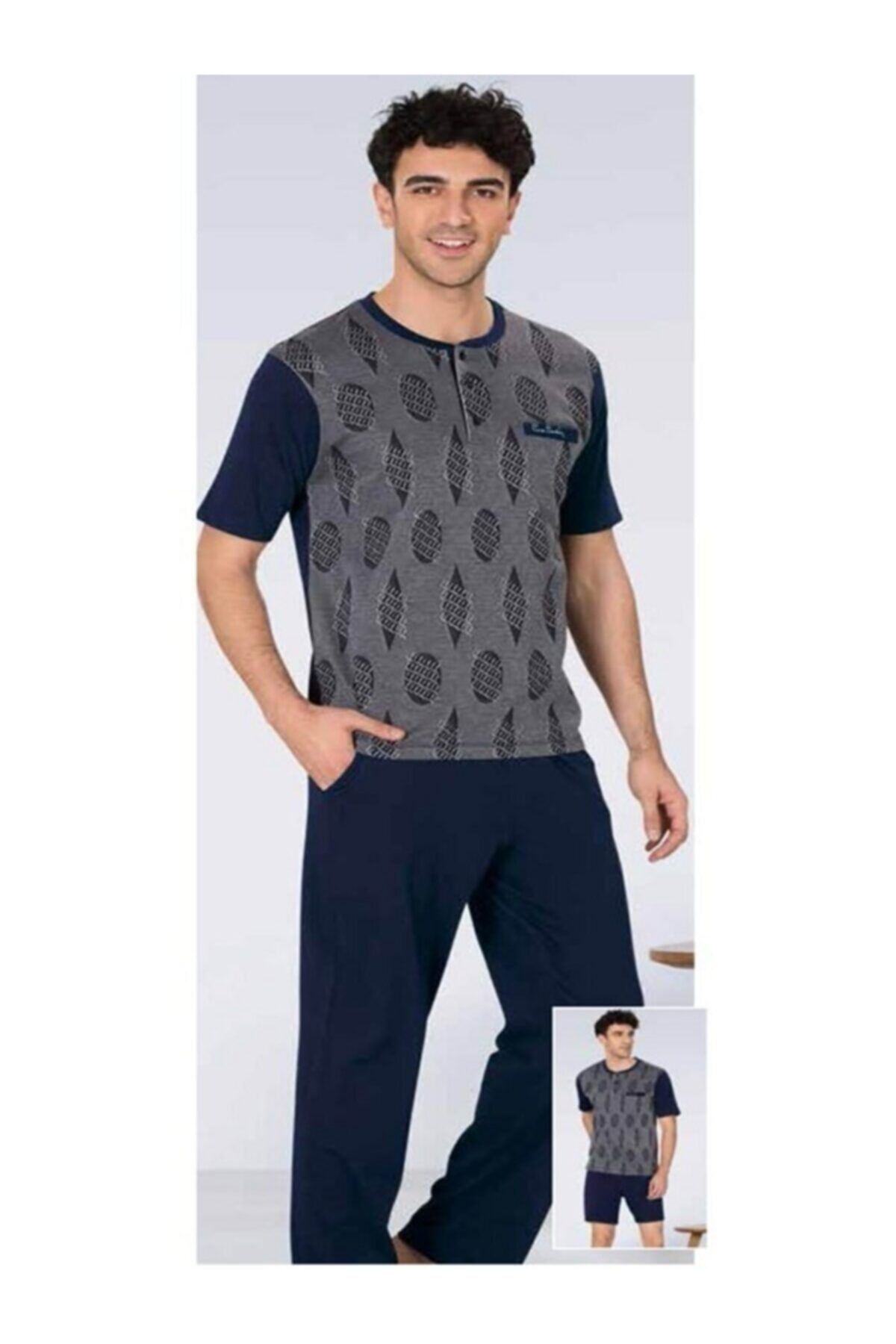 ست پیژامه آبی مردانه لباس خواب تابستانی 3 تیکه 5414 Jacquard با جعبه جهیزیه ارسال رایگان Pierre Cardin
