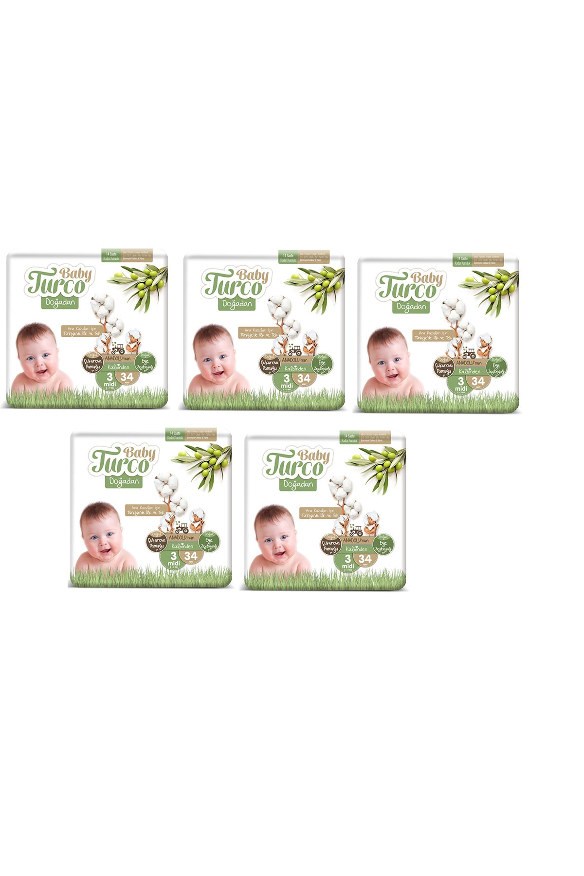 Baby Turco Doğadan 4 Numara Maxi (8-14kg) Bağlamalı 30 Lu 5 Paket 150 Adet