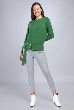 Kadın Yeşil Önü Incili Bluz 20-570-2