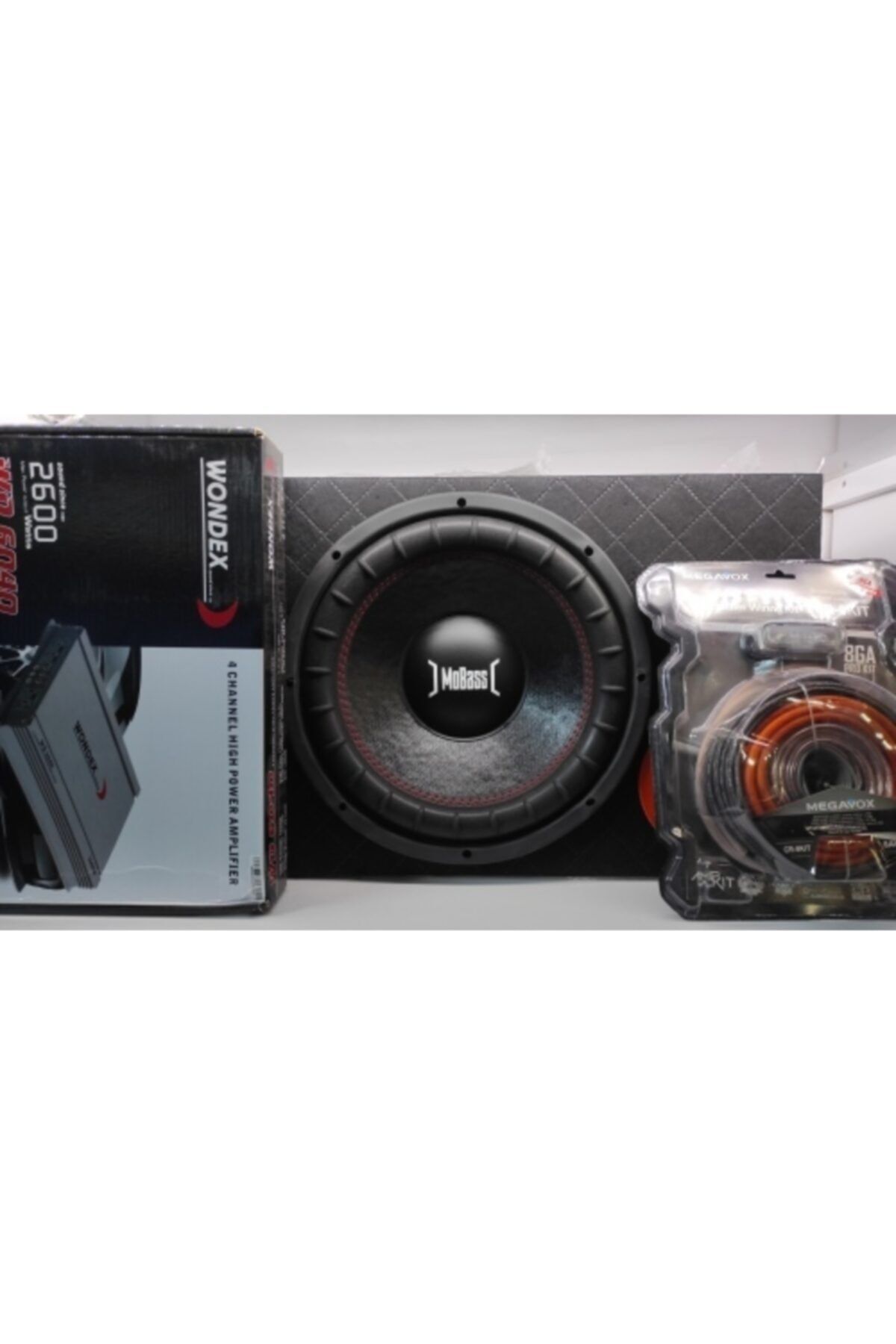 30 cm 1000w sobwoofer kabinli wondex 2600 w amfi megawox 8 ga pro kit kablo seti