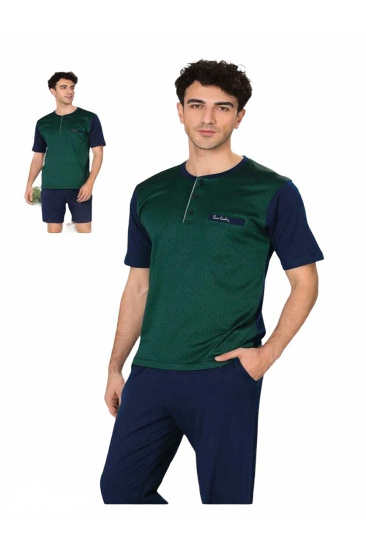 ست پیژامه سبز مردانه 3 تایی لباس خواب تابستانی Pierre Cardin