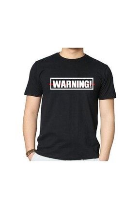 Erkek T-shirt Warning Baskılı/yazılı Beyaz Renk %100 Pamuk Wouw-1964