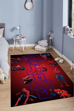 Çocuk Odası Oyun Halısı Spiderman Seksek Desenli Kaymaz Tabanlı Antibakteriyel Halı 6562000002