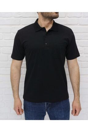 Erkek Siyah Polo Yaka Klasik Kalıp Cepli T-shirt 0701