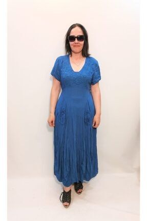 Kadın Mavi Otantik Etnik Yazlık Elbise BY043