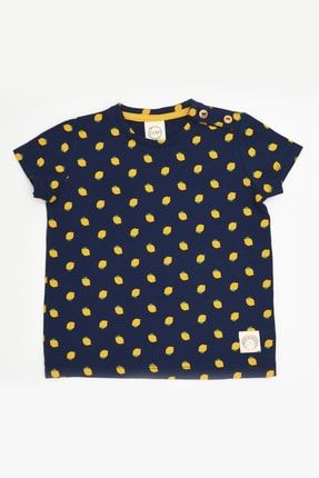 Erkek Çocuk, Lacivert Üzerine Sarı Limon Baskılı, Likralı Süprem T-shirt 2021ZUMİT00017