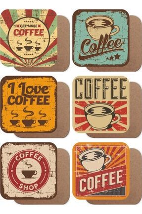 Retro Kahve Vintage 6lı Ahşap Bardak Altlığı Seti 7758705093615