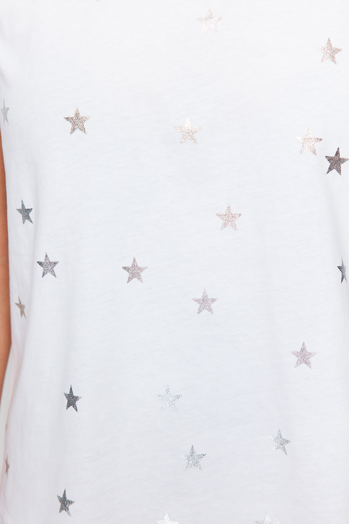Trendyolmilla  Beyaz %100 Kalın Pamuklu Varak Yıldız Baskılı Regular Kalıp Örme T-Shirt TWOSS20TS0757 - Görsel 4