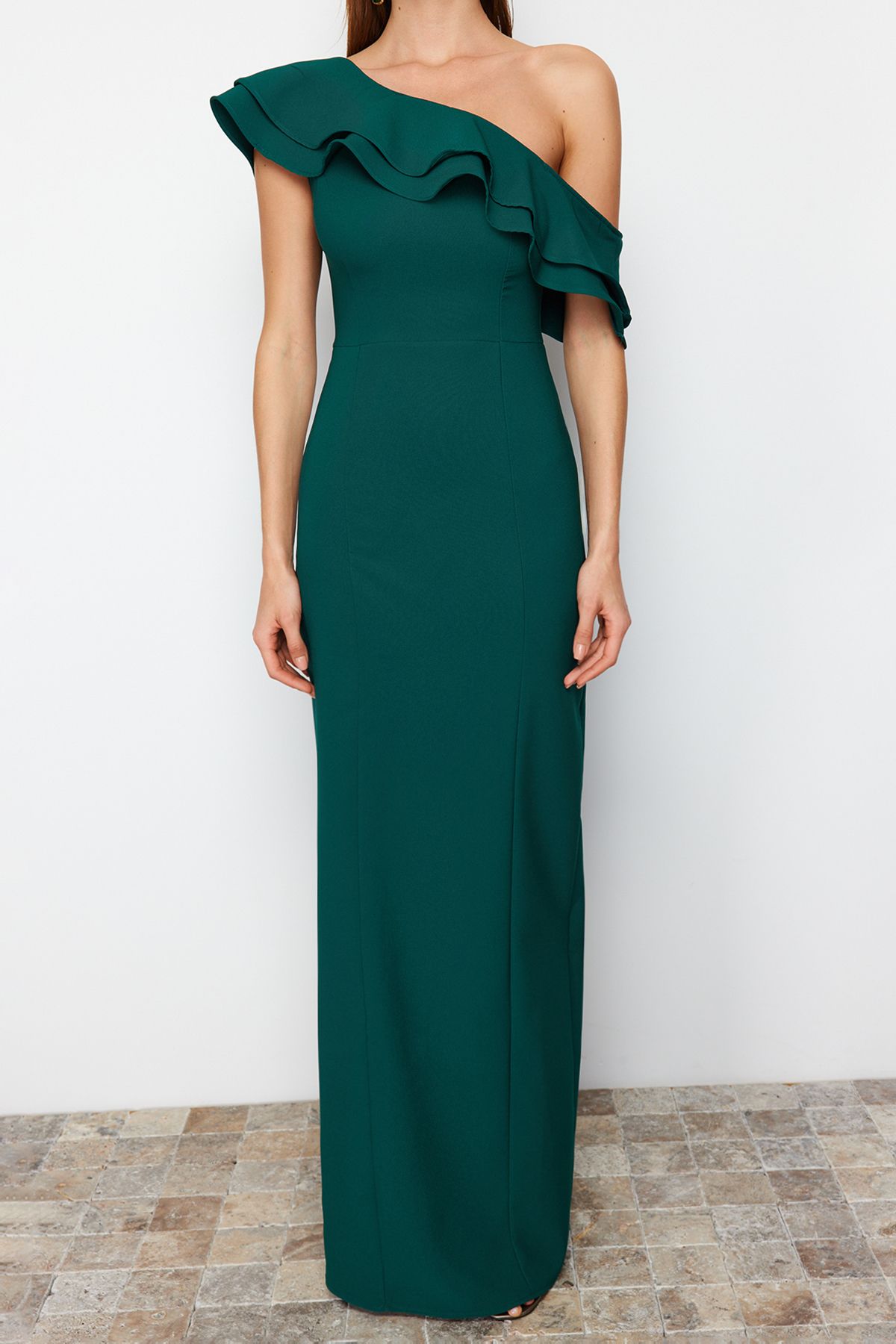 Kolekcia Trendyol-Elegantné tkané večerné šaty smaragdovozelené - TPRSS24AE00066 4