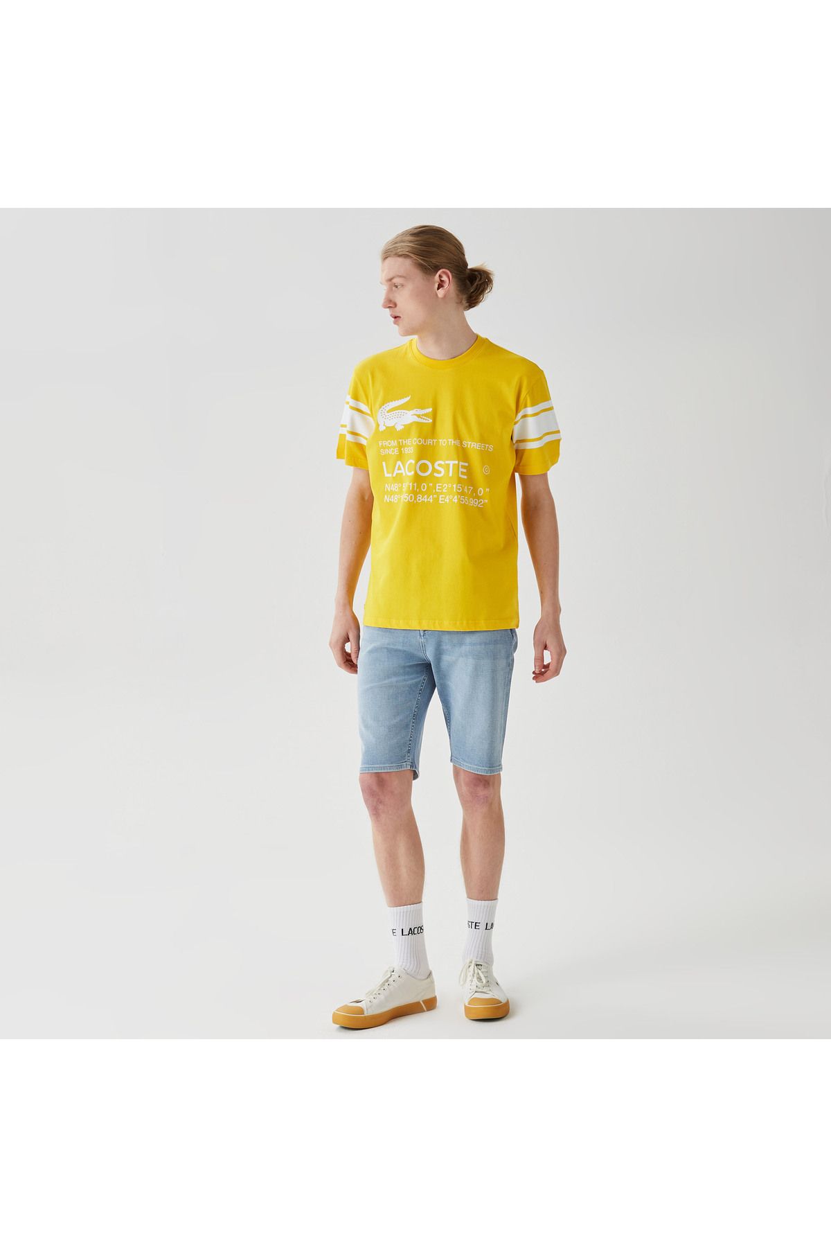 Lacoste دوچرخه زرد چاپی مناسب مردانه تی شرت
