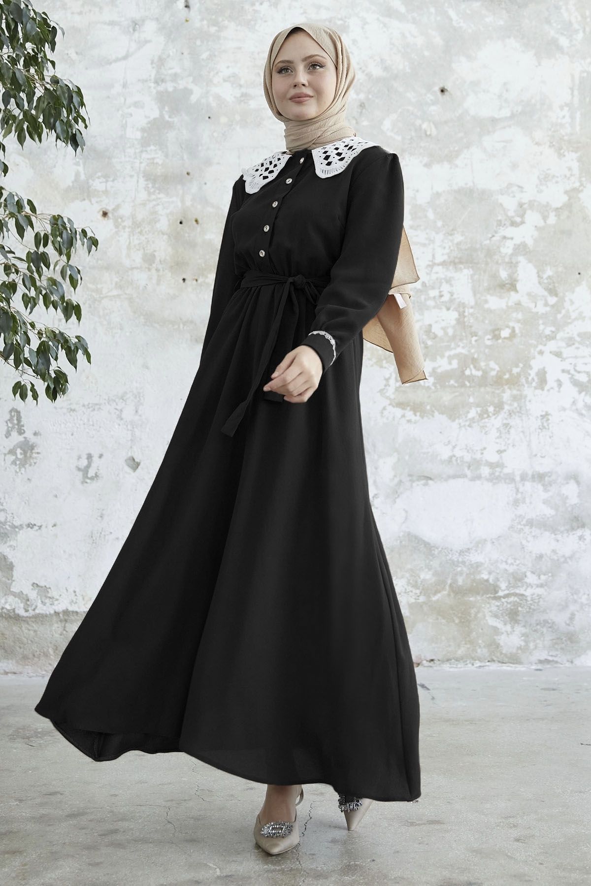 InStyle-Rochie cu brâu cu guler pentru bebeluși - neagră 3