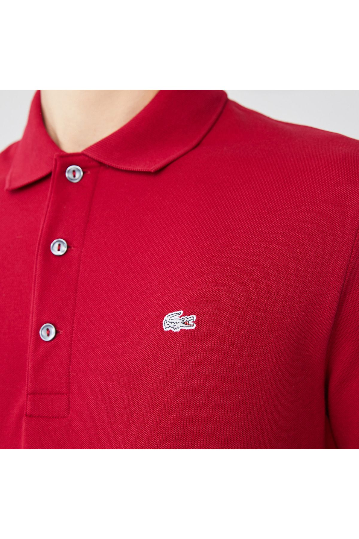 تی شرت یقه پولو قرمز مردانه چوگان باریک اورجینال Lacoste