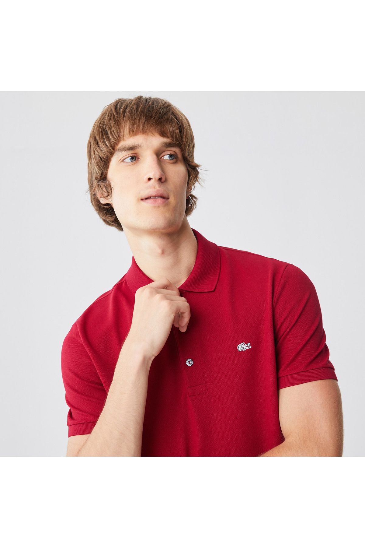 تی شرت یقه پولو قرمز مردانه چوگان باریک اورجینال Lacoste