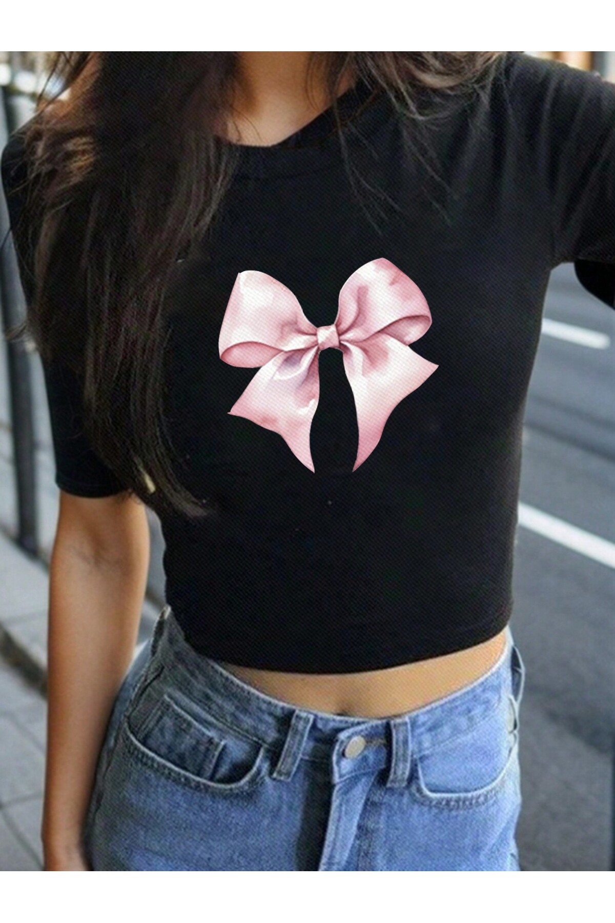 Women's Black Printed Organic Cotton Short Sleeve Crop Blouse