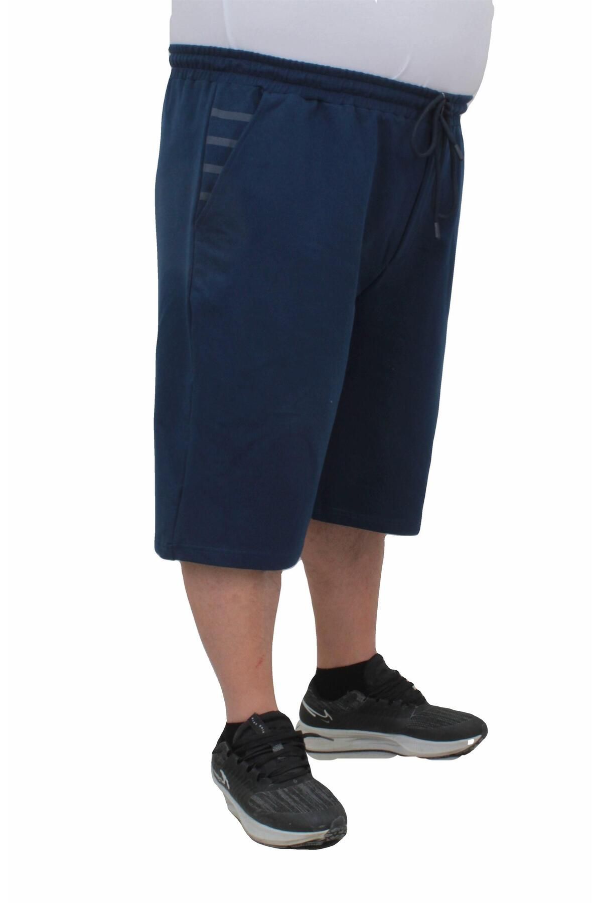 MocGrande Pantaloni Scurți Bărbați Din Bumbac Pieptănat Mărimea Plus - Line Marin Masculin - 3XL