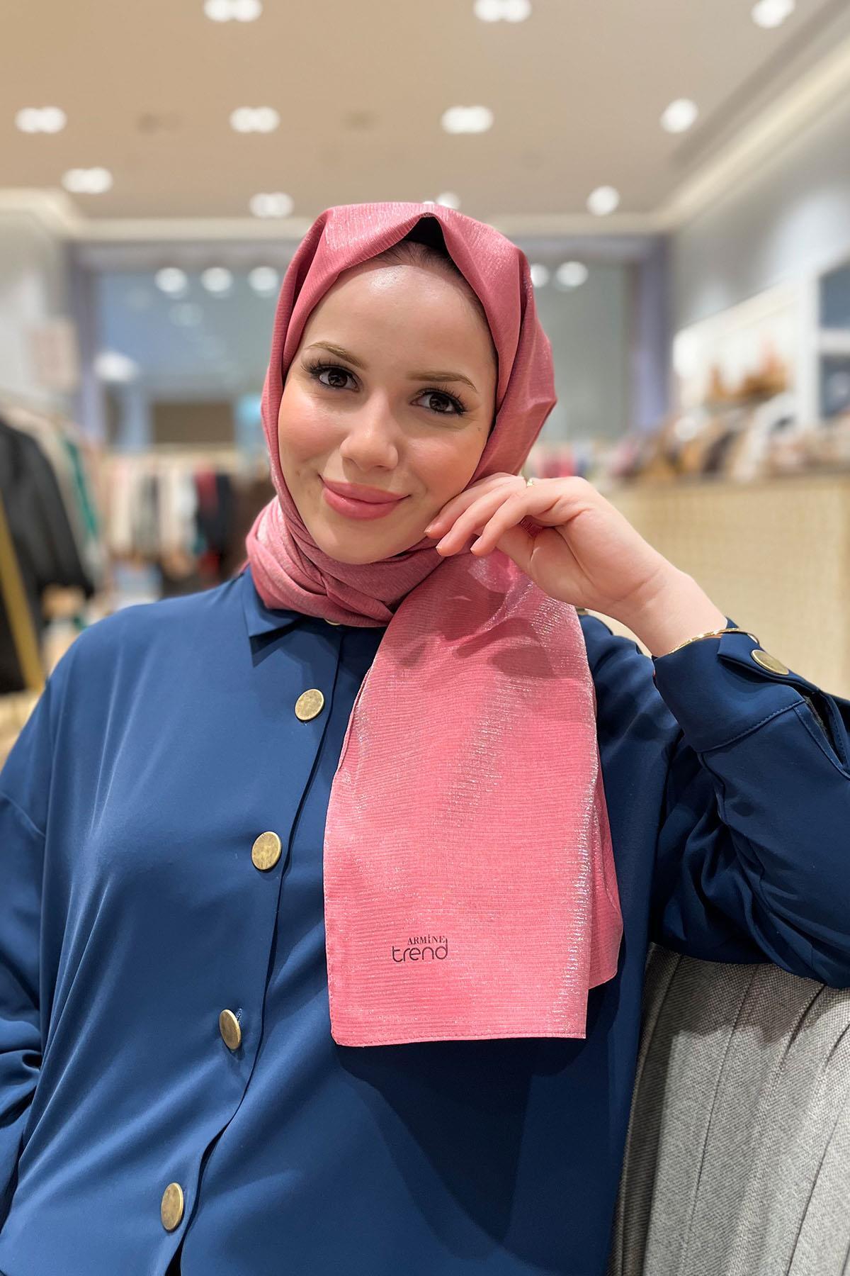 شال زنانه صورتی آرمینه | ATS2PR اورجینال - تصویر 2