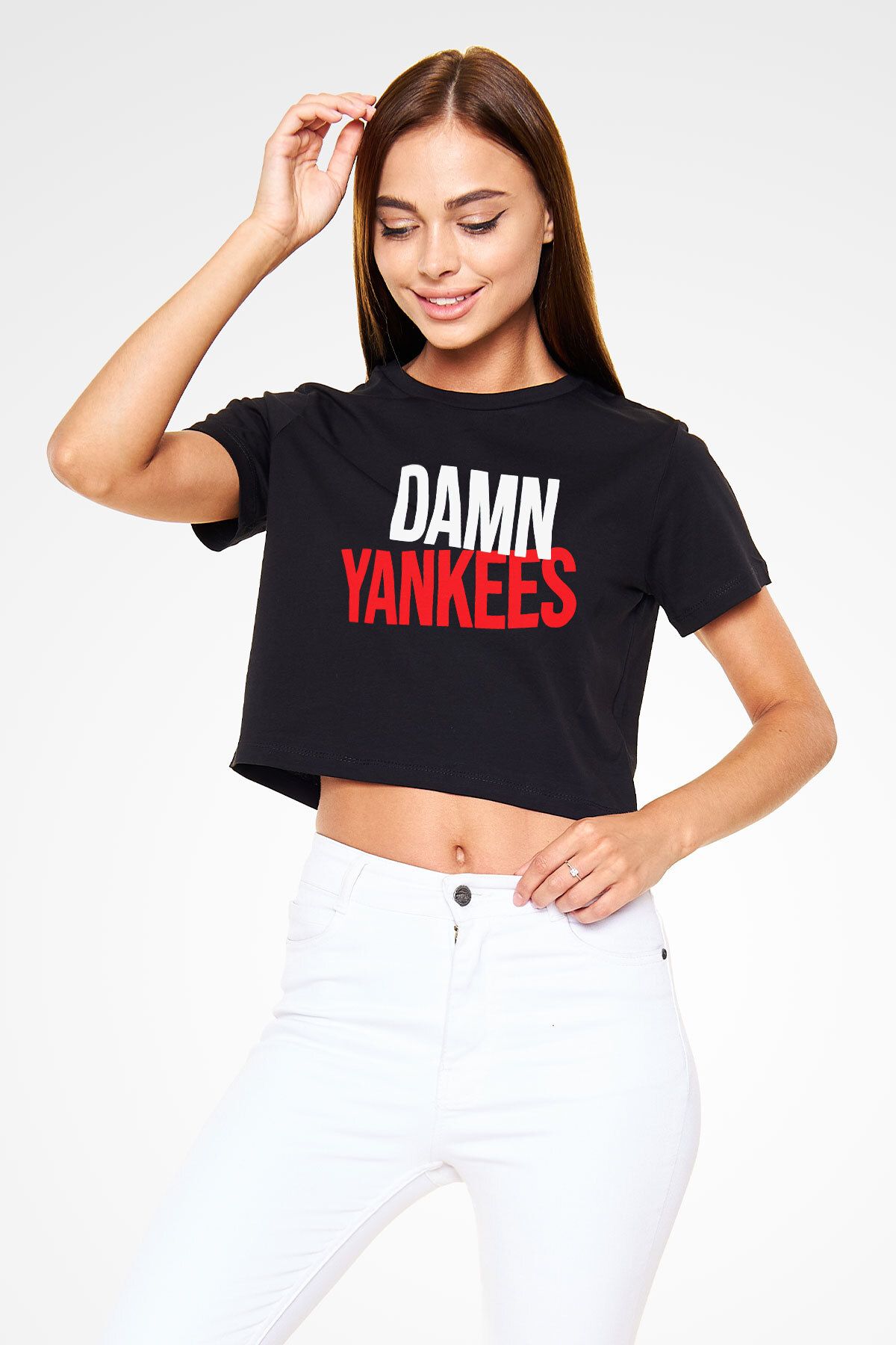 tf tişörtfabrikası-Damn Yankees Black Crop Top T-Shirt 1