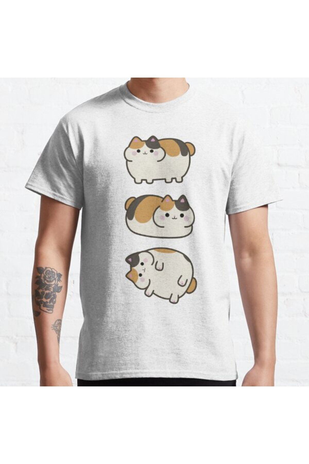 ZOKAWEAR-Loose Fit Unisex Ffxiv Fat Cat Vertical Group Pusheen Style Design Printed T-shirt 1
