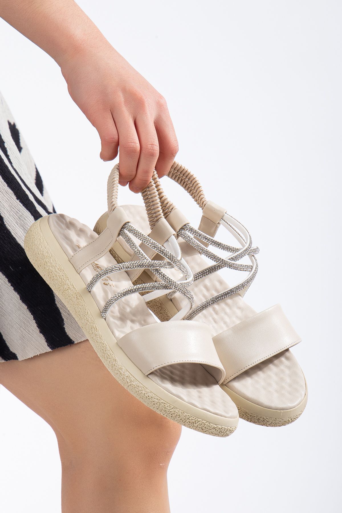 Mc vay Shoes Sandale De Damă Cupra Stone Detailed Cream Skin Femeie - 40