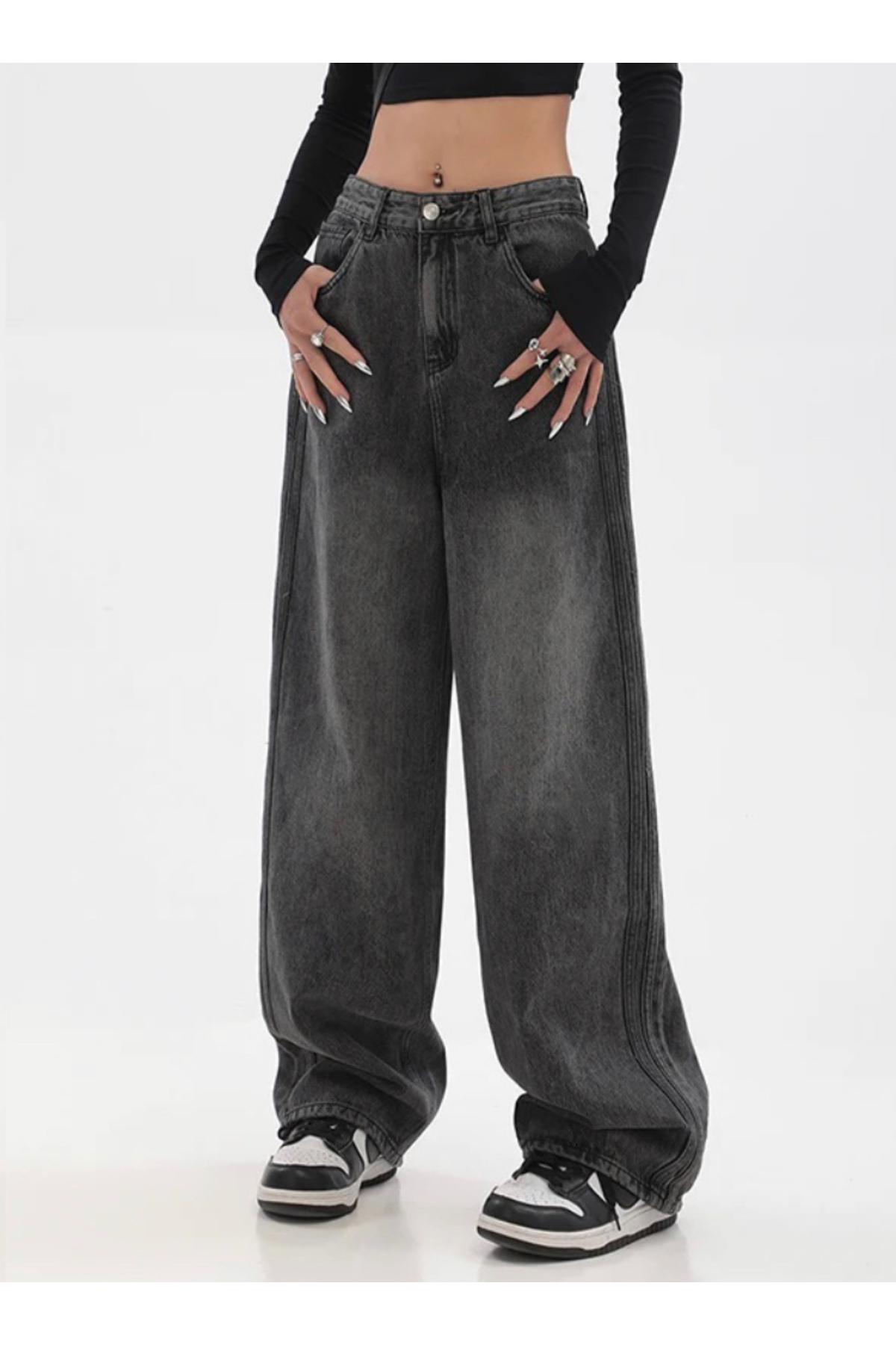 Yıkamalı Siyah Jean Denim Pantolon — مشکی Popgiyimjesns — تصویر 2 از 4